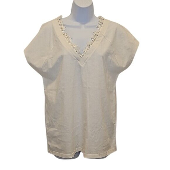 Doe & Rae V-neck Top Short Sleeve Size See Measurements New Lace Embroidered - Picture 1 of 6